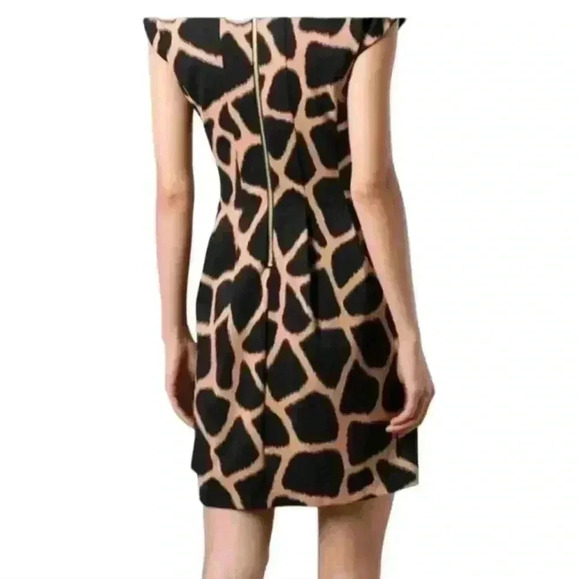 Women's Giraffe Print Dress 00 Short Sleeve Zip Michael Kors Knee Length - Picture 2 of 8